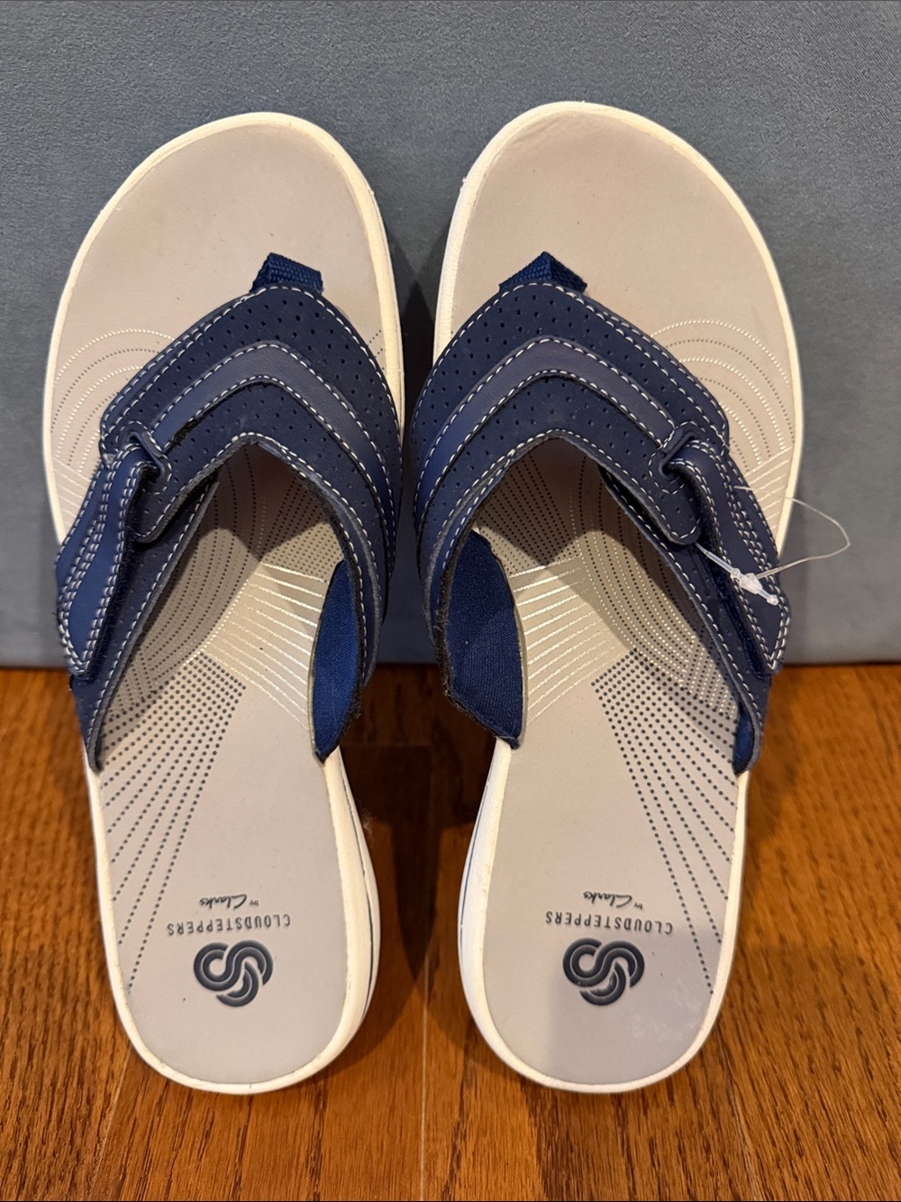 Clarks Navy and White Women's Slide Sandals
